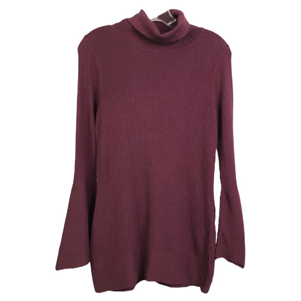 DG2 Diane Gilman‎ Sweater Womens M Maroon Turtleneck Pullover Bell Sleeve Cotton